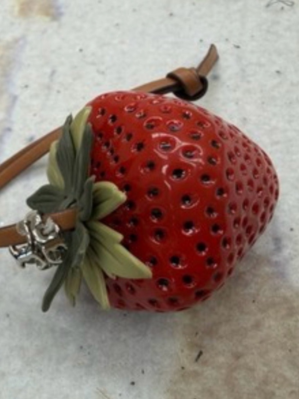 Tory Burch Red Strawberry Charm Pendant with Tan Strap